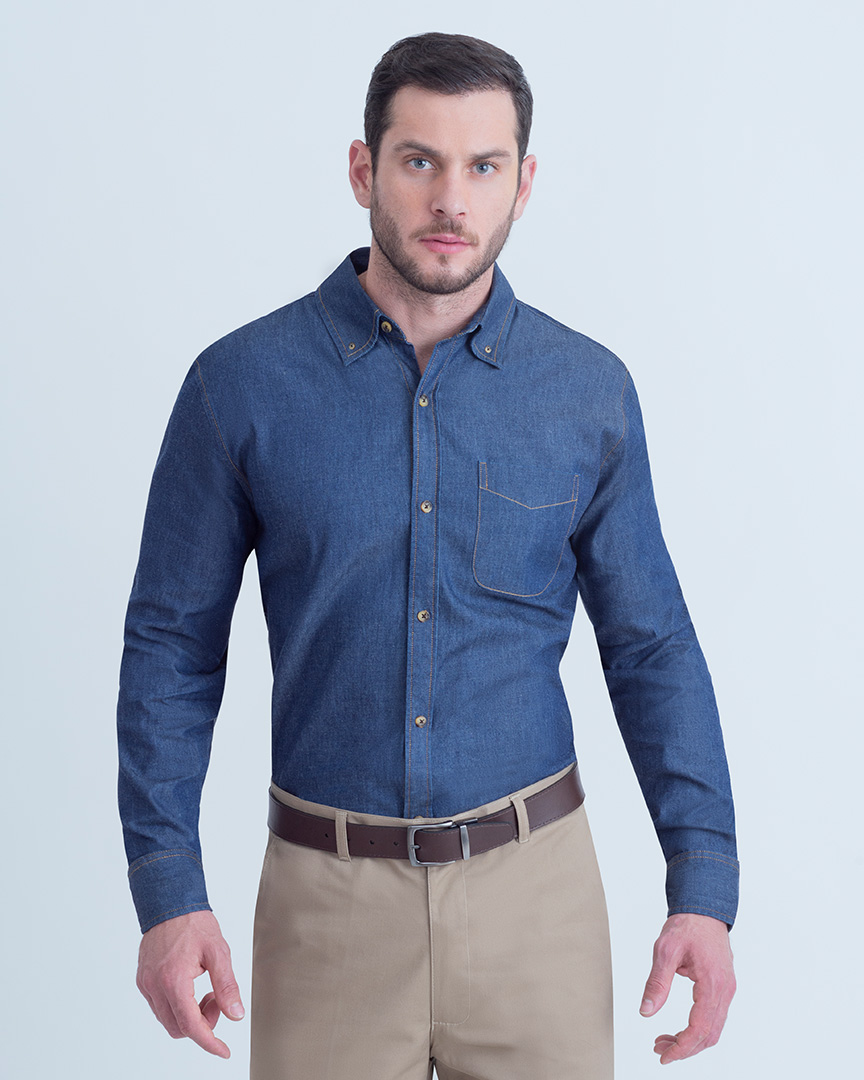 Drake's Denim & Chambray Shirts | Mid-Blue Washed Denim Cotton Two-Pocket  Work Shirt - Mens • Haasparihaas